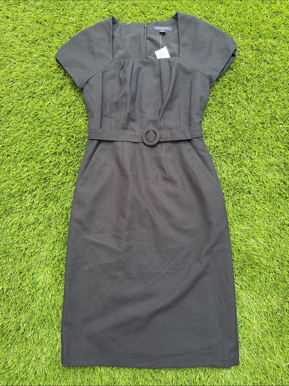 Banana Republic Black Belted Midi Sheath Dress